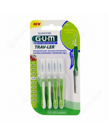 GUM Brossette Traveler Ultra Fine Cylindrique Vert 1414-1