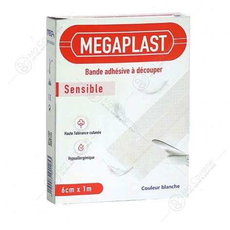 MEGAPLAST Bande Adhésive à Découper pour Peau Sensible 6cm x 1m-1